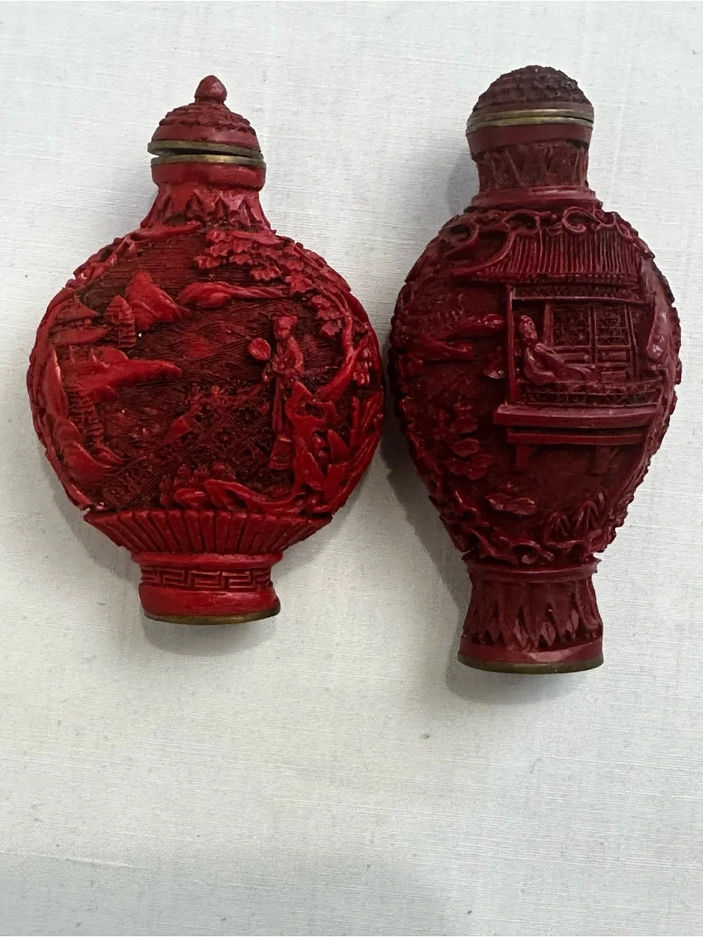 VTG Chinese Cinnabar Style Resin Snuff Bottle Set of 5 dark academia READ